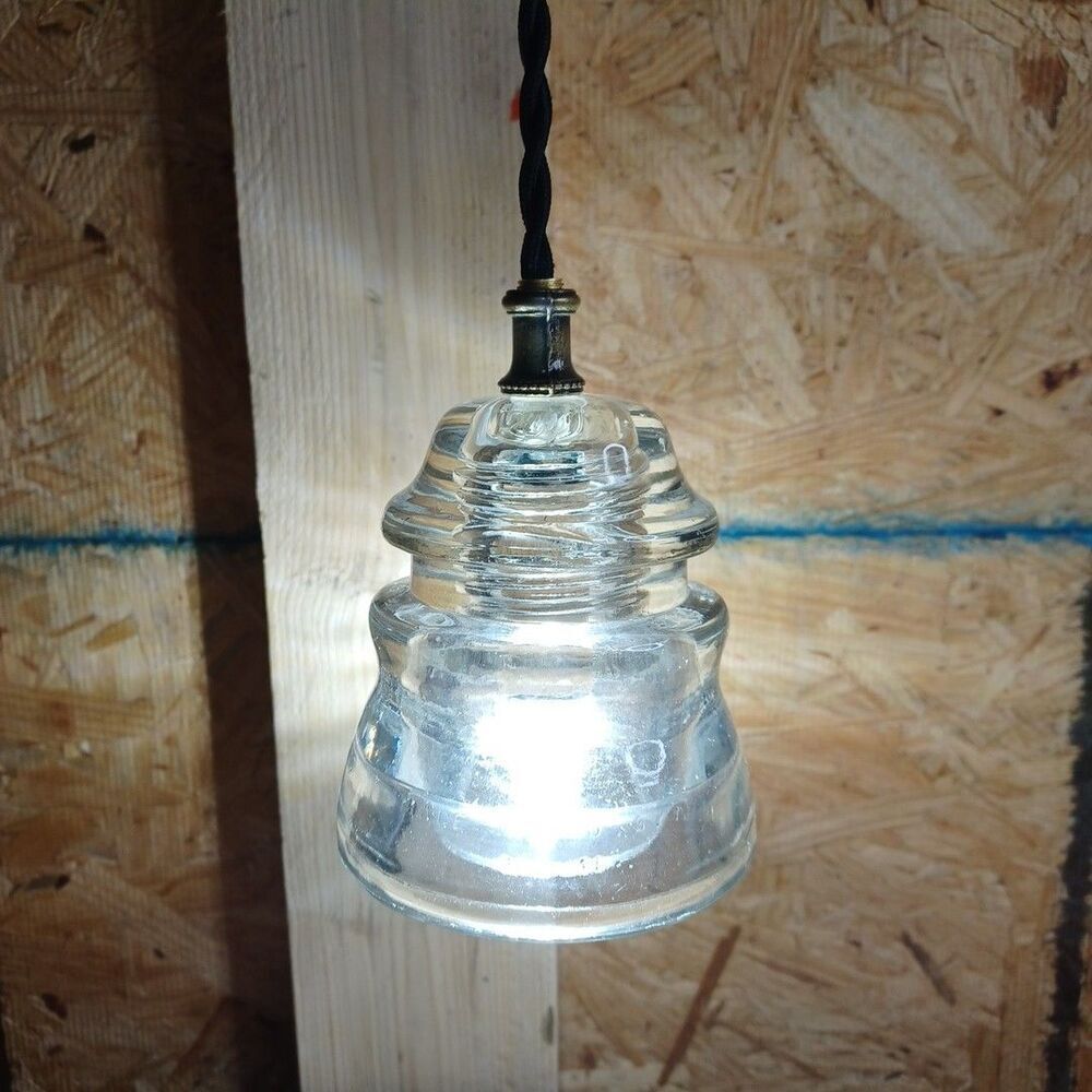 1900's Glass Insulator Pendant Light Industrial Railroad Hanging Lamp Steampunk
